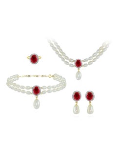 Buy 18 Karat Gold Diamonds Ruby And Pearl Jewelry Set in UAE