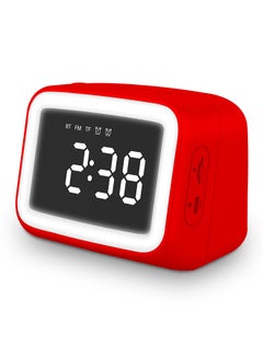 Buy AEC BT511 Mini Bluetooth 5.0 Speaker Alarm Clock Radio with FM Radio Supports LED Night Lamp TF Card Temperature Display Micro USB Rechargeable Wireless Speaker Red in Saudi Arabia