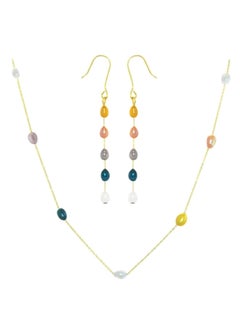 Buy 18 Karat Gold Multi-Coloured Pearls Jewellery Set in UAE