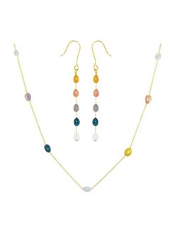 Buy 10 Karat Gold Multi-Coloured Pearls Jewellery Set in UAE