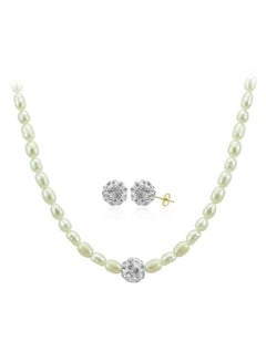 Buy 18 Karat Crystal Balls & Pearls Strand Necklace And Earrings Set in UAE