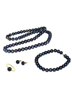 Buy 18 Karat Gold Black Pearl Strand Jewellery Set in UAE