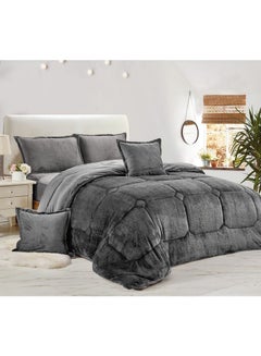 Buy 6-Piece Double Face Comforter Set Combination Light Grey in UAE