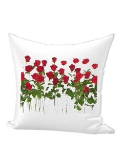 Buy Roses Printed Throw Pillow White/Red/Green 40x40cm in UAE