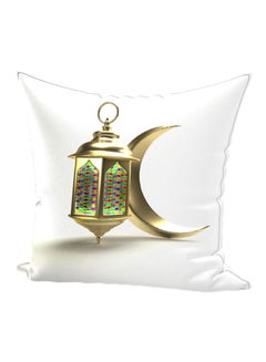 Buy Ramadan Lantern Printed Throw Pillow White/Gold/Green 65x65cm in UAE