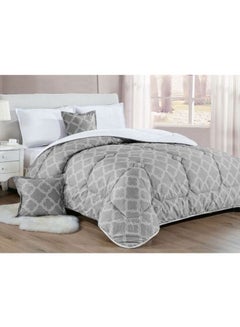 Buy 4-Piece Double-Faced Geometric Pattern Comforter Set Polyester Grey/White Single in Saudi Arabia