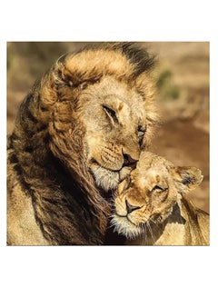 Buy Lions Themed Wall Art Beige/Brown/Green 30x30cm in UAE