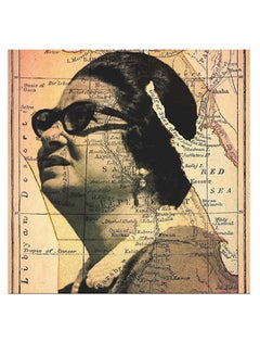 Buy Umm Kulthum Themed Wall Art Beige/Black 30x30cm in UAE