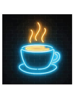 Buy Coffee By Neon Themed Wall Art Black/Yellow/Blue 30x30cm in Saudi Arabia