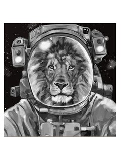 Buy Astronaut Lion Themed Wall Art Grey/Black 30x30cm in UAE