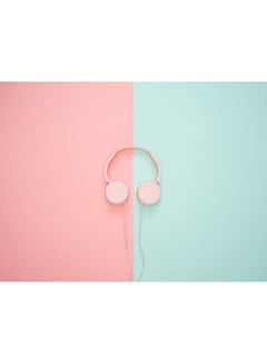 Buy Headphones Printed Self Adhesive Wall Sticker Pink/Blue 140x105cm in Egypt