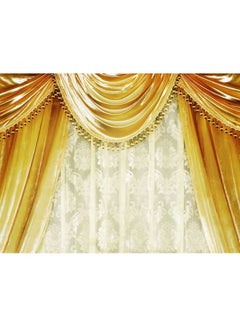 Buy Curtains Themed Self Adhesive Wall Sticker Yellow/White 140x105cm in Egypt