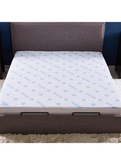 Buy Waterproof King Size Mattress Protector Polyester White/Blue 180x200cm in UAE