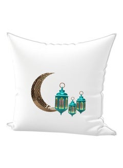 Buy Ramadan Lantern Printed Throw Pillow White/Blue/Brown 30x50cm in UAE