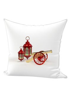 Buy Ramadan Lantern Printed Throw Pillow White/Red/Gold 30x50cm in UAE