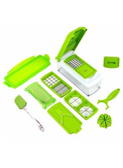 Buy 12-Piece Vegetable And Fruit Nicer Dicer With Spatula Set Green in UAE