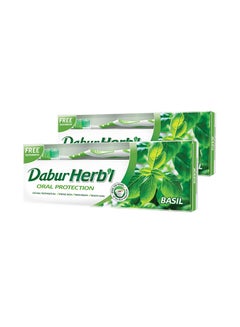 Buy Herbal Basil Toothpaste With Free Toothbrush Pack Of 2 150grams in UAE