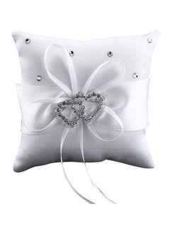 Buy Bowknot Double Heart Ring Pillow White 10x10cm in UAE