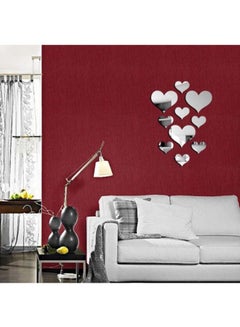 Buy 3D Heart Mirror Wall Sticker Silver 40x20centimeter in UAE