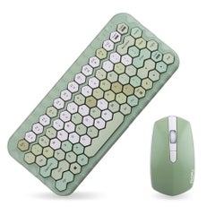 Buy Cordless Mechanical Round Cap Desktop Keyboard And Mouse Set Green in UAE