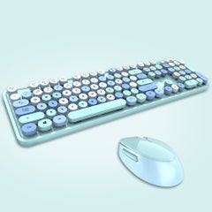 Buy Cordless Mechanical Round Cap Desktop Keyboard And Mouse Set Sky Blue in UAE