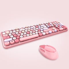 Buy Cordless Mechanical Round Cap Desktop Keyboard And Mouse Set Pink in UAE