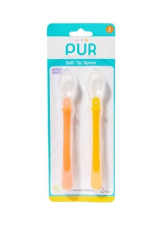 Buy 2-Piece Per Pack Long Handle Soft Spoons Yellow/Orange in UAE