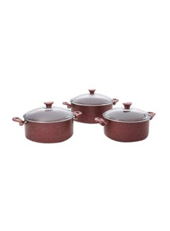 اشتري طقم أواني طهي جرانيت من 6 قطع كستنائي/ شفاف Small Deep Pot 1x26, Medium Deep Pot 1x28, Large Deep Pot 1x30سم في الامارات