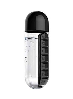 Buy Water Bottle With Built-In Daily Pill Box Organizer Clear/Black 15cm in Saudi Arabia