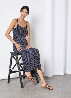 Buy Ruffle Hem Striped Dress Maritime Blue in Egypt