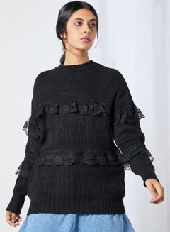 Buy Lace Ruffled Sweater Black in UAE