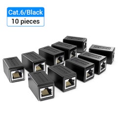 Buy 10-Piece IPVB0-10 RJ45 Connector Cat.6 FTP Keystone Jack Coupler For Network Cable Extension Black in Saudi Arabia