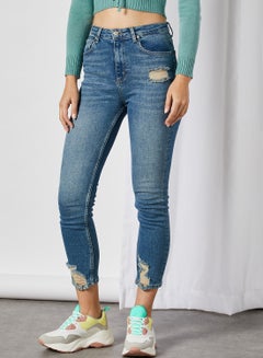 Buy Ripped Hem Jeans Blue in UAE