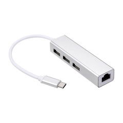 Buy USB-C 3 Port Hub Fast Ethernet Adapter RJ45 Network Card For Macbook Silver in UAE