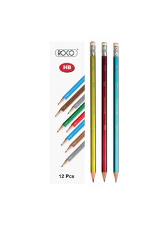 Buy Pack Of 12-Piece HB Pencil With Eraser Set Multicolour in Saudi Arabia