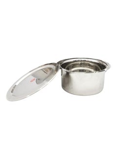 Buy Flat Cooking Pot With Lid Silver 21.5 x 9.5cm in UAE