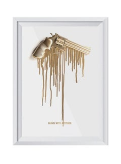 اشتري Pistol Wall Art Painting With Frame White/Gold 32x22 centimeter في السعودية