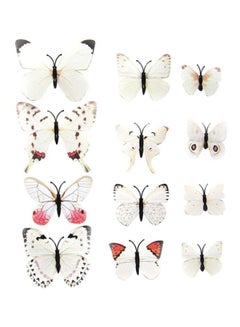 Buy 12-Piece 3D Magnet Butterfly Wall Sticker Set White 120x1x60mm in Saudi Arabia