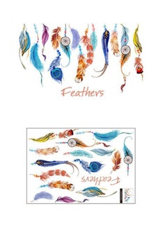 Buy Feathers Printed Wall Sticker Blue/Green/Brown 70x50centimeter in Saudi Arabia