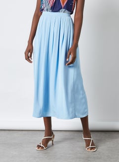 Buy Solid Pattern Pleated Midi Skirt Placid Blue in UAE