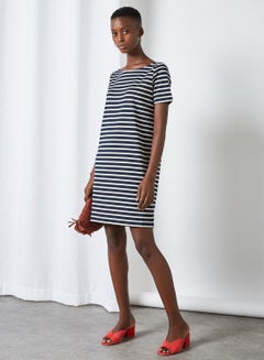 Buy Striped T-Shirt Dress Bright White/NAVY/GOLD in Egypt