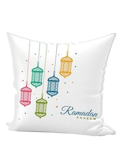 Buy Ramadan Lantern Printed Throw Pillow White/Blue/Green 40x40cm in UAE