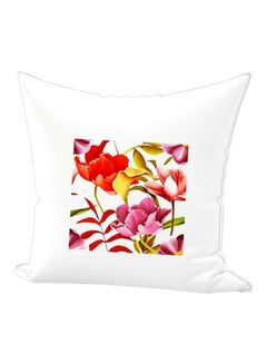 Buy Floral Printed Throw Pillow White/Red/Yellow 40x40cm in UAE