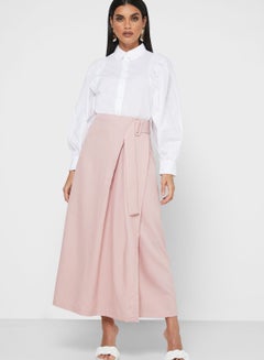 Buy Buckle Waist Detail Midi Skirt Pink in Saudi Arabia