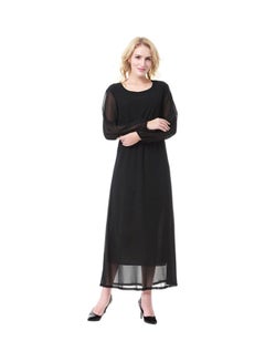 Buy Round Neck Chiffon Dress Black in Saudi Arabia