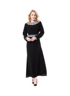 Buy Long Sleeves Wool Peach Dress Black/White in Saudi Arabia