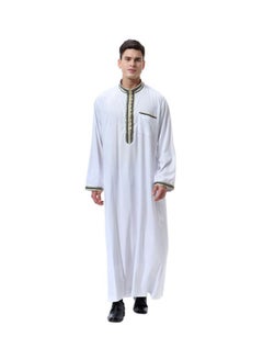 Buy V-Neck Maxi Thawb White/Green in UAE