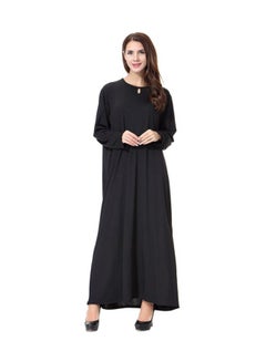 Buy Round Neck Solid Abaya Black in Saudi Arabia