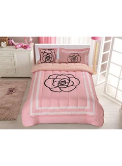 Buy 4-Piece Floral Printed Comforter Set Microfiber Pink/Black/White Single in Saudi Arabia