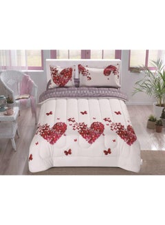 Buy 4-Piece Heart Printed Comforter Set Microfiber White/Red/Pink Single in Saudi Arabia